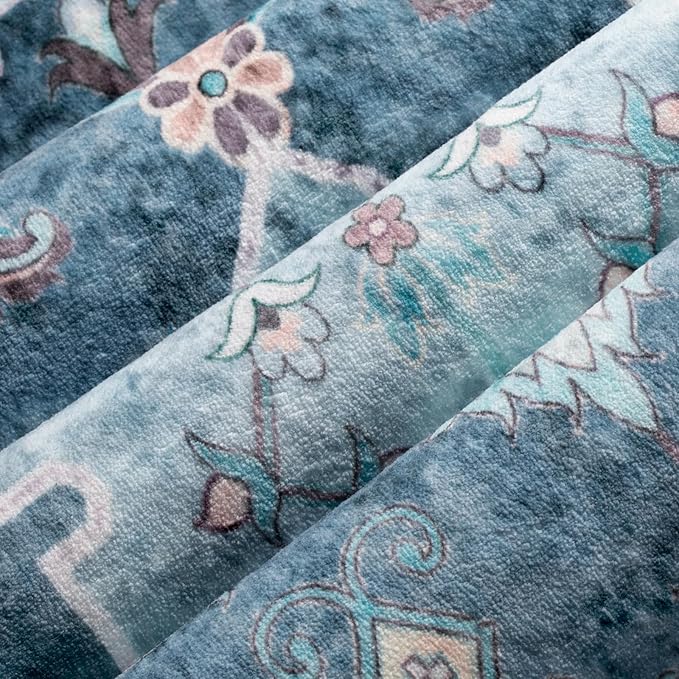 SERISSA Boho 8x10 Area Rugs Blue, Washable Vintage Large Living Room Rug Non-Slip, Ultra Soft Oriental Print Distressed Traditional Farmhouse Carpet for Dining Room Bedroom Dorm Office Home Decor
