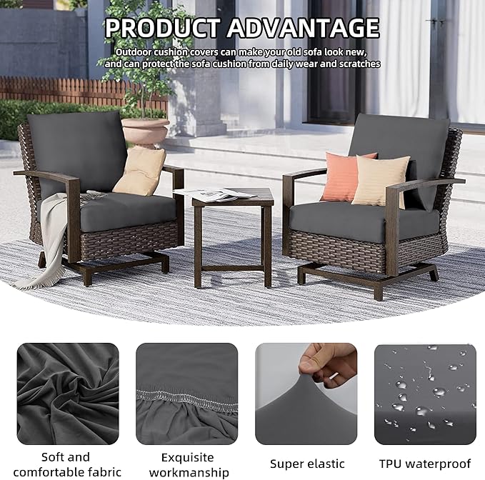 12Pcs Outdoor Cushion Covers, Patio Cushion Covers,Stretch Elastic Slipcovers, Replacement Washable & Reusable Furniture Protector for Patio Couch (Grey,Cover Only)