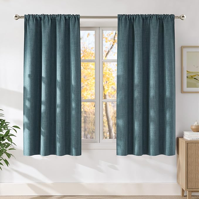 NICETOWN Greyish Blue Room Darkening Rod Pocket Curtains 63 inch Length, W42 x L63, Light Blocking Thermal Insulated Noise Reducing Drapes for Bedroom Living Room Farmhouse Decor, 2 Panels