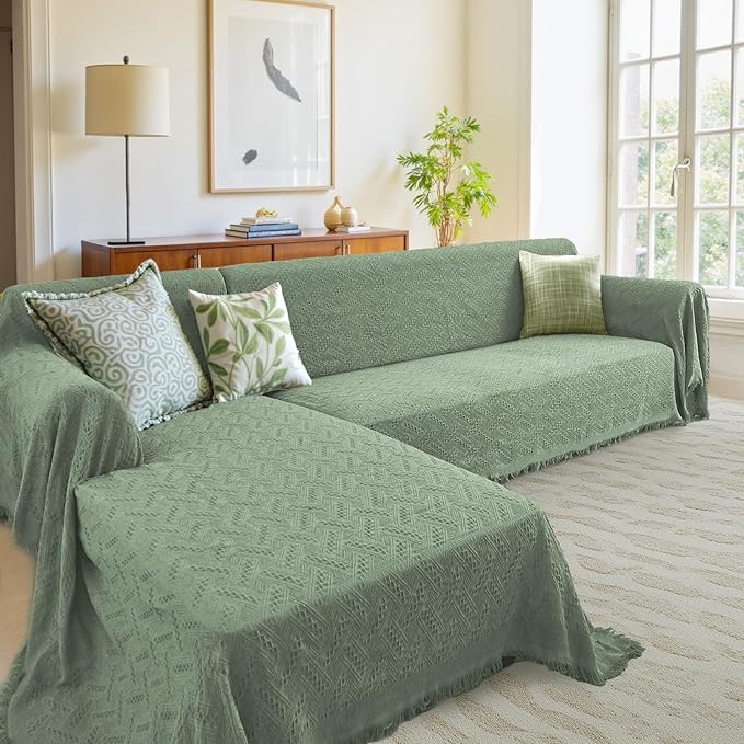 HOMERILLA Sectional Couch Covers for Sectional Sofa L Shaped Sofa Cover Blanket 2 Pieces L Shape Furniture Protector for Pets Dogs (Sage, XX-Large)