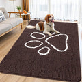 Smiry Dog Door Mat for Muddy Paws, Absorbent Dirt Trapper Non Slip Quick Dry Washable Chenille Mat for Mud Dogs, Entry Rug for Indoor and Outdoor (70x32 Inches, Brown and White)