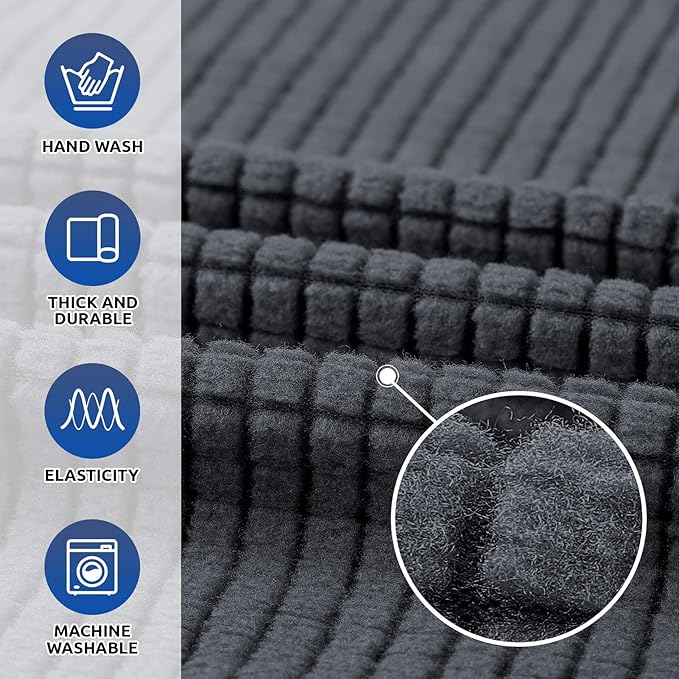 KEKUOU Stretch Single Sofa Slipcover 1 Piece Couch Sofa Cover (31"-55") Furniture Protector 1 Seater Sofa with Elastic Bottom for Kids,Pet.Jacquard Small Checked Pattern Fabric(Small,Charcoal)