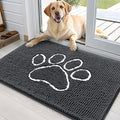 OLANLY Dog Door Mat for Muddy Paws 36x24, Paw Print Design, Absorbs Moisture and Dirt, Absorbent Non-Slip Washable Doormat, Quick Dry Chenille Mud Mat for Dogs, Entry Indoor Entryway Carpet, Dark Grey