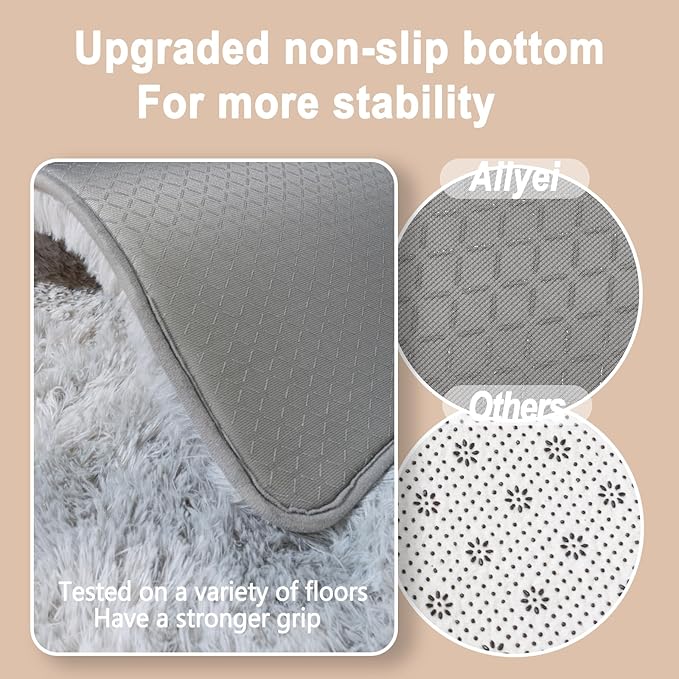 Ultra Soft Runner Rugs for Bedroom Hallways with Upgraded Non-Slip Rubber Backing & Thick Memory Sponge, 2 Packs 2x4 Feet Fluffy Shag Throw Area Rug for Bedside Dorm Tie-dye Light Grey