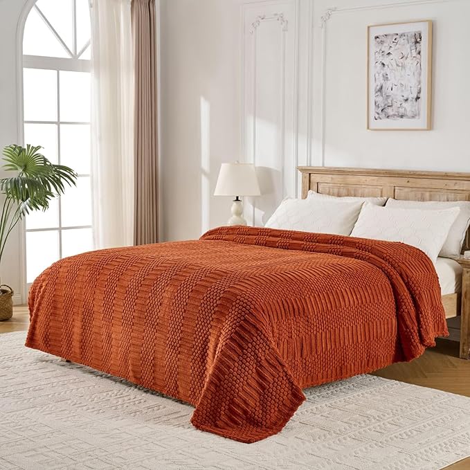 90x90 Inch Rust Queen Bed Blanket - Soft & Fluffy Fleece, Cute & Aesthetic, Perfect for Sofa, Couch, Bed, Living Room & Bedroom, All-Season Use, Plush & Cozy Decorative Blanket