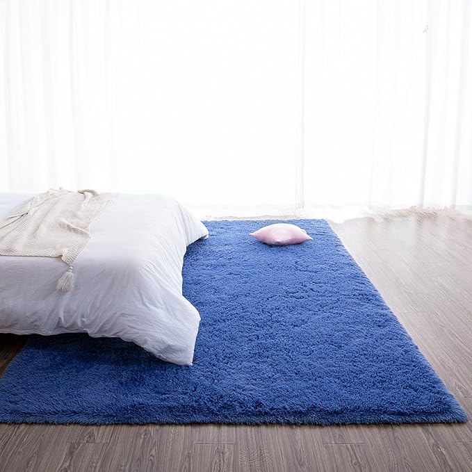 TWINNIS Super Soft Shaggy Rugs Fluffy Carpets 8x10 Feet, Indoor Modern Plush Area Rugs for Living Room Bedroom Kids Room Nursery Home Decor, Upgrade Anti-Skid Rectangular Fuzzy Rug, Indigo