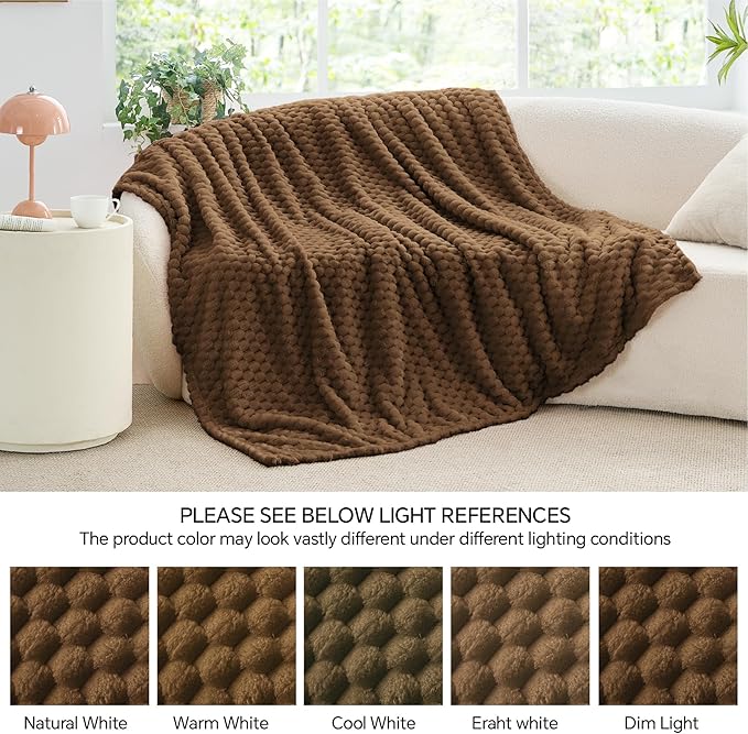 BEDELITE Fleece Blanket - 3D Jacquard Decorative Brown Throw Blankets for Couch & Bed, Soft and Cozy Warm Plush Fluffy Blanket All Seasons Suitable, 50x60Inches