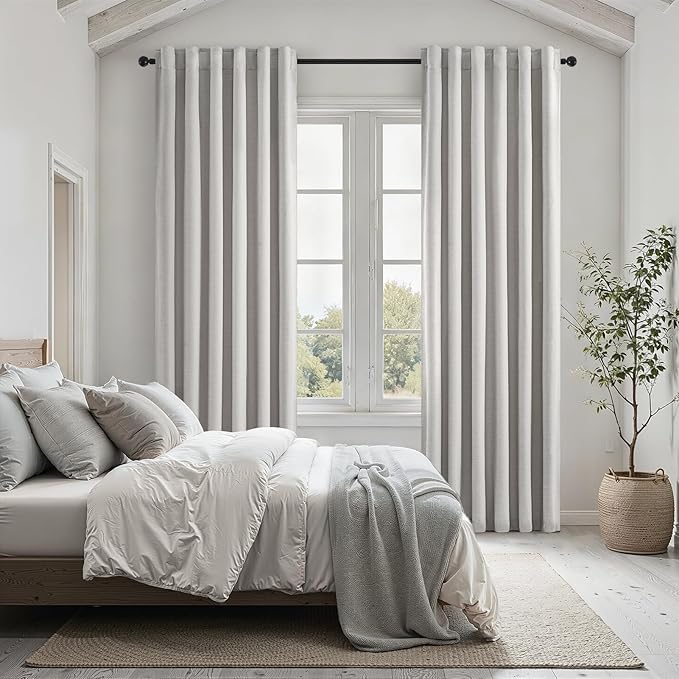Topfinel 100% Blackout Curtains 90 Inches Long for Living Room 2 Panels Set Thick Linen Texture Energy Saving Curtain Window Coverings Hook Belt Pleated Drapes Aesthetic Bedroom(W40 xL90,Grey Beige)