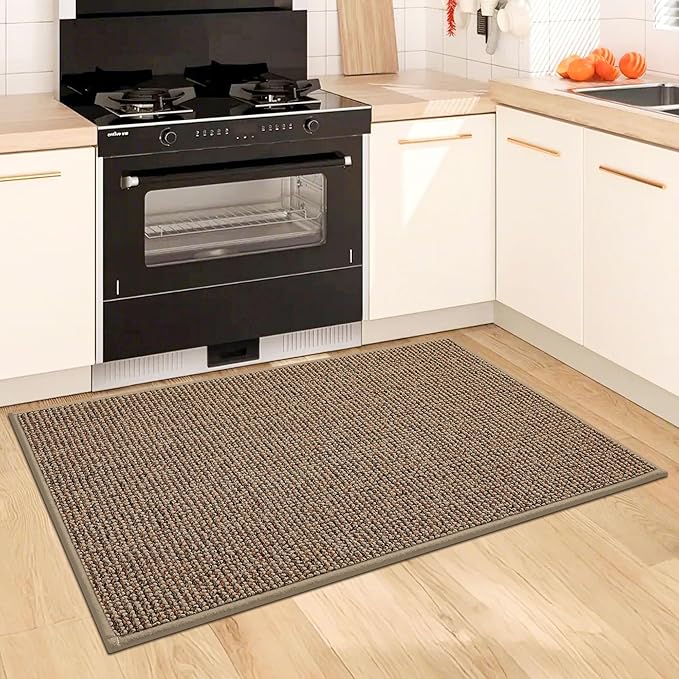 BEQHAUSE Kitchen Rugs and Mats 2PCS, Non-Slip Kitchen Mats for Floor, Absorbent and Stain Resistant Kitchen Runner, Machine Washable Rugs for Kitchen, Laundry & Sink, 20"x32"+20"x48", Taupe
