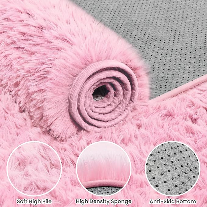 6x9 Area Rugs for Living Room Rug: Soft Fluffy Shag Light Pink Rugs for Bedroom, Non-Slip Large Fuzzy Plush Rug Indoor Floor Carpet for Nursery Kids Boys Girls Room, Dorms, Playroom, Modern Home Decor