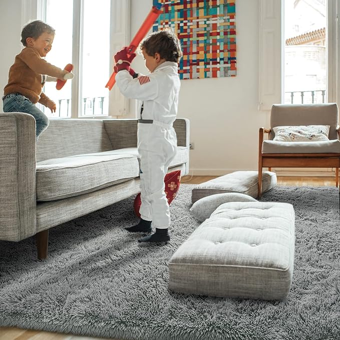 Amearea Premium Soft Fluffy Rug Modern Shag Carpet, 5' x 7', Fuzzy Plush Rugs for Living Room Bedroom Kids Room Home Decor, Nursery Non Slip Indoor Shaggy Carpets, Grey