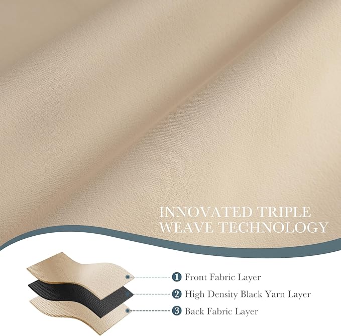 PONY DANCE Beige Blackout Curtains 96 inch Long, Room Darkening Curtains for Bedroom, Thermal Insulated Drapes for Living Room Window, Back Tab/Rod Pocket, 52 x 96 Inch,2 Panels Set,Biscotti Beige