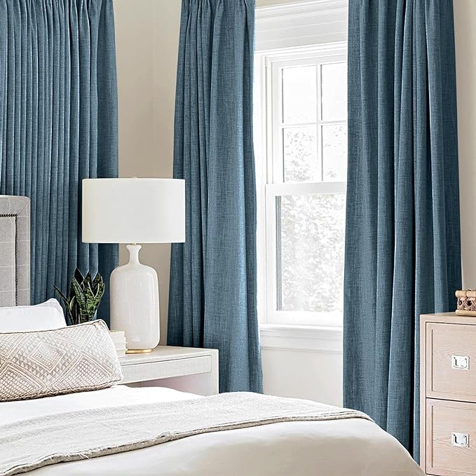 MIULEE Linen Texture Curtains for Bedroom Solid 100% Blackout Thermal Insulated Dusty Blue Curtains Grommet Room Darkening Drapes Luxury Decor for Living Room Nursery 52x54 Inch (2 Panels)