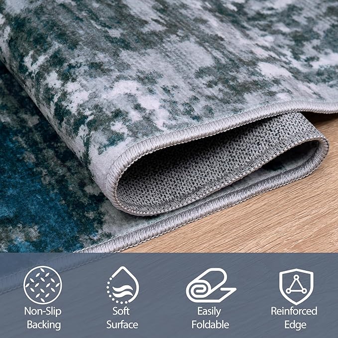10x14 Area Rugs for Living Room Rug Washable: Abstract Large Rug Indoor Modern Carpet Non Slip for Dining Room Bedroom Nursery Home Office Navy Grey