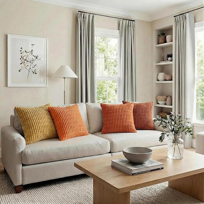 Fancy Homi Set of 4 Burnt Orange Fall Boho Decorative Throw Pillow Covers 28x28 Inch for Couch Bed Sofa, Aesthetic Modern Bohemian Room Decor, Fuzzy Fluffy Cozy Corduroy Textured Cushion Case 71x71cm