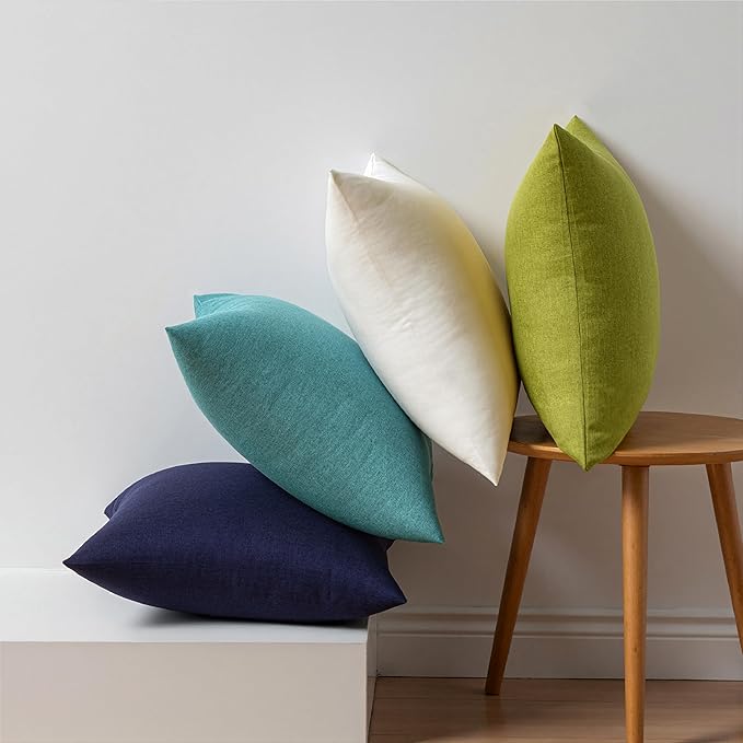 MIULEE Pack of 4 Decorative Outdoor Throw Pillow Covers Linen Waterproof Pillow Covers Spring Farmhouse Cushion Cases for Patio Garden Tent Balcony Couch Sofa 18x18 inch Blue Green
