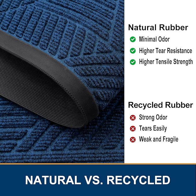 Smiry Front Door Mat Outside Entrance, Heavy Duty Sturdy Natural Rubber Doormat, Trap Dirt and Moisture, Easy Clean Low Profile Mats for Indoor Outdoor Entry, Irregular Triangle (29.5x17, Medium Blue)