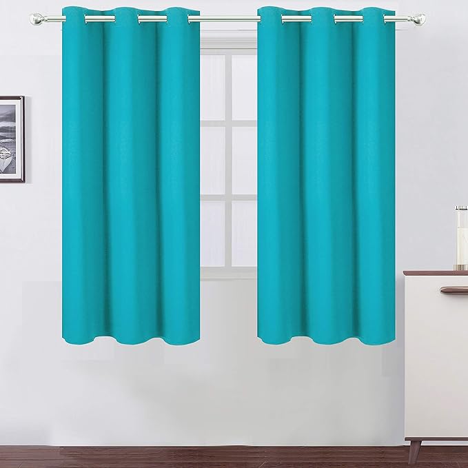 LEMOMO Teal/Turquoise Blackout Curtains/42 x 63 Inch Length Kids Curtains/Set of 2 Panels Grommet Bedroom Curtains for Living Room