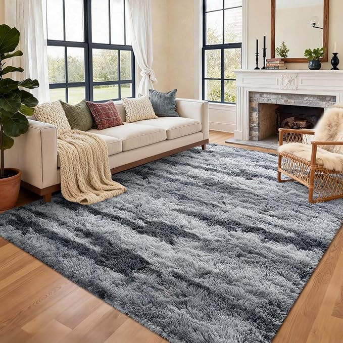 9x12 Ft Extra Large Shag Rugs for Living Room, Ultra Soft Fluffy Furry Area Rugs for Bedroom Indoor Floor, Aesthetic Carpet for Kids Home Decor (Grey)