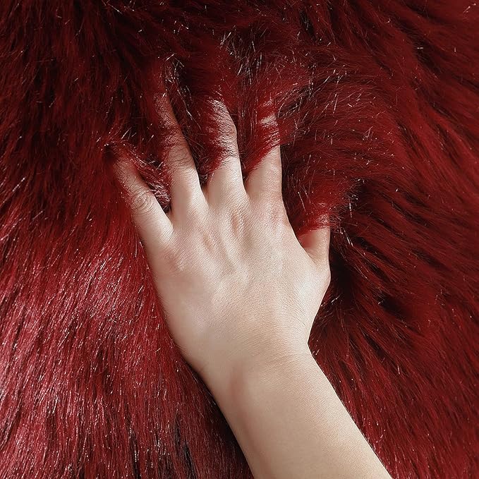 linmopm Faux Fur Rug Sheepskin Shag Fluffy Fuzzy Red 3x3 ft Rugs for Bedroom Bedside Bed Floor Living Room Plush Round High-Density Cushion Carpet Super Sofa Cover