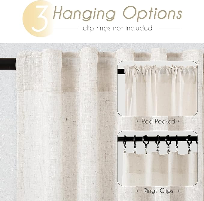 2 Panels Set Cream Linen Curtains 108 inches Long For Living Room Neutral Farmhouse Light Filtering Semi Sheer Linen Drapes 108 inch Ceiling To Floor For Large Window Villa Hallway Ivory FT 60x108