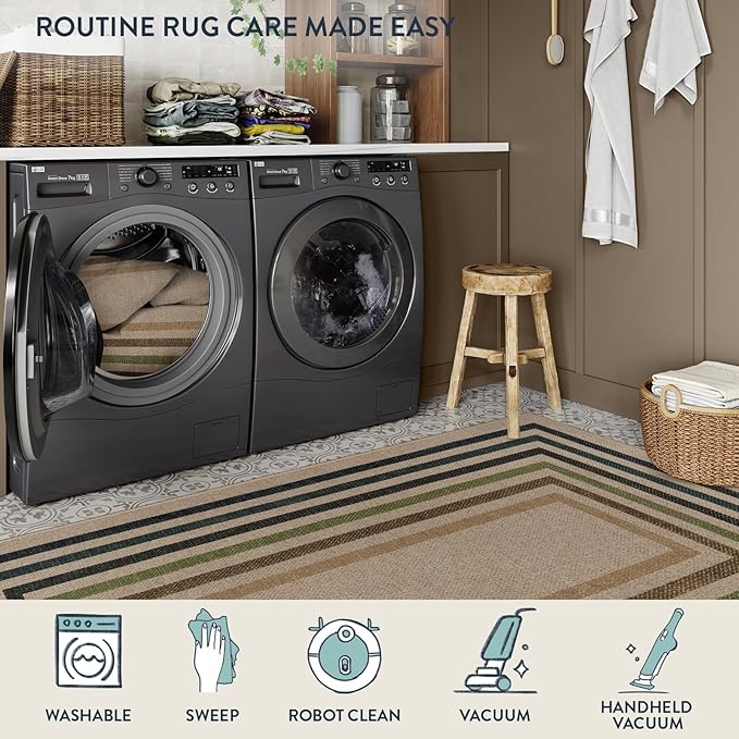 Lahome Enfys Modern Geometric Easy Jute Entryway Rug, 3x5 Washable Farmhouse Kitchen Rugs for Bedroom, Contemporary Non Slip Non Shedding Woven Carpet for Living Room