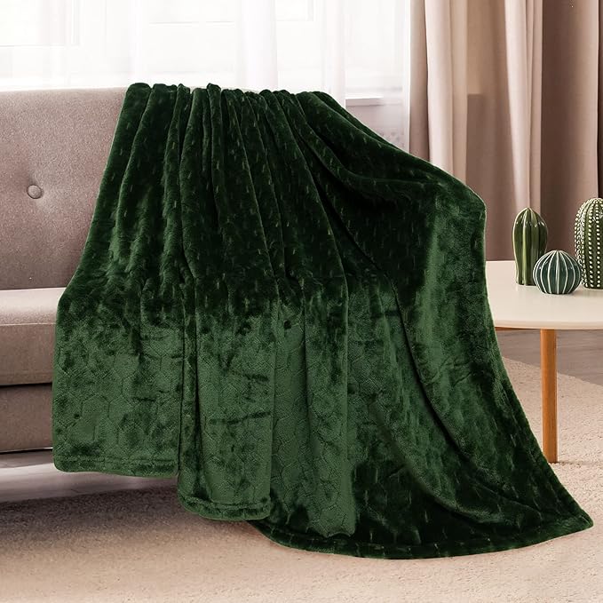 TOONOW Fleece Blanket Textured Fuzzy Plush Throw Blanket Twin Size 60" x 80", Super Soft Fluffy Bed Blanket Geometric Pattern Comfy Microfiber Flannel Blankets for Couch, Bed, Sofa, Olive Green
