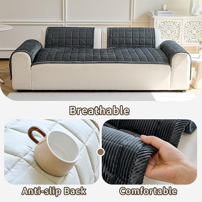 Couch Covers for Dogs Washable, Non Slip Couch Covers for Loveseat Sofa Pet Friendly, Soft Fuzzy Sofa Covers for Pet, Dog Couch Cover Furniture Protector(1PC,Dark Grey,27.6"x59.1")