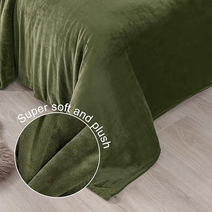 Exclusivo Mezcla Fleece Blanket Twin Size for Bed, Super Soft and Warm, All Season, Cozy, Plush, Lightweight, 60x80 Inches Olive Green