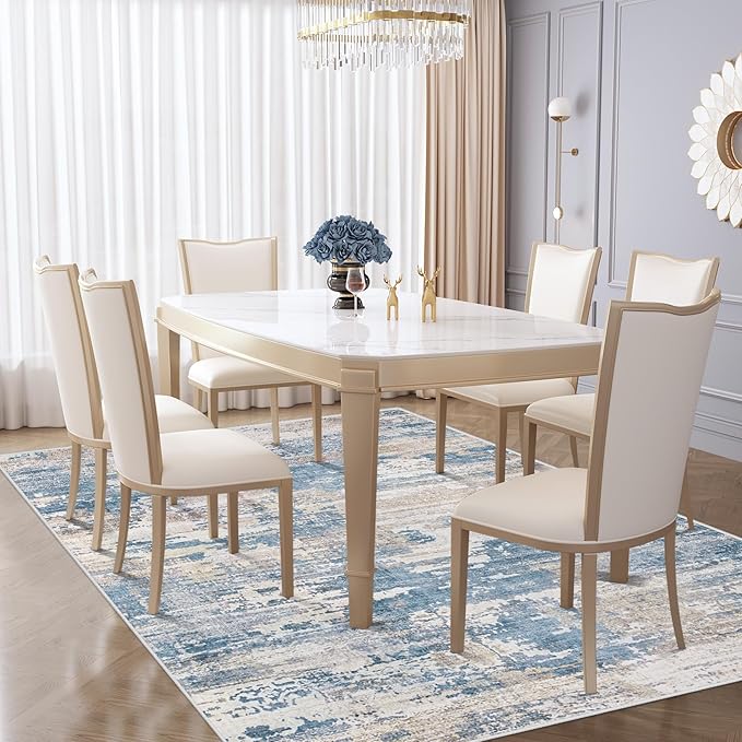 5x7 Area Rugs for Living Room, Washable Modern Abstract Large Area Rug Neutral Soft Non Slip Kids Rug Stain Resistant Indoor Carpet for Bedroom Nursery Dining Room Playroom(BlueBeige, 5'x7')