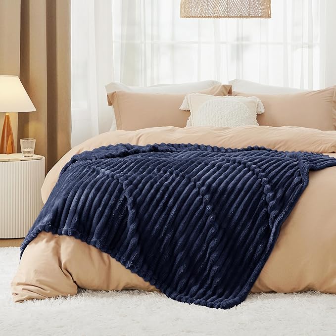 Bedsure GentleSoft Navy Blue Fleece Blanket for Couch - Cozy Soft Blankets for Women, Cute Small Throws for Girls, Navy, 60x80 Inches