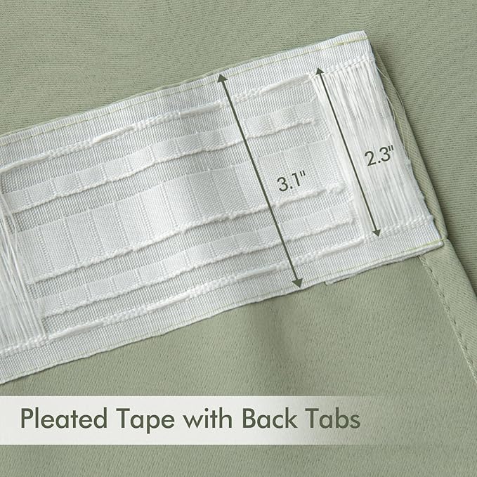 MIULEE Back Tab Sage Green Curtains 90 Inch Long 2 Panels Set for Living Room Bedroom Privacy, Rod Pocket/Pinch Pleated Light Blocking Thermal Insulated Room Darkening Blackout Curtains, 52 x 90 Inch