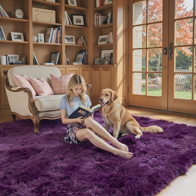 Rugs for Living Room 5x8, Alfombras para Salas Shag Large Plush Soft Area Rug, Shaggy Carpets for Bedroom, Kids Boys Girls Home Decor Aesthetic(Grape Purple, 5 x 8)
