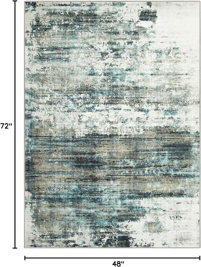 4x6 Area Rugs Washable Rug: Modern Abstract Living Room Rug Soft Anti-Skid Thin Carpet Indoor Floor Non-Shedding Carpets for Bedroom Dining Room Farmhouse Nursery Home Office - Green Multi