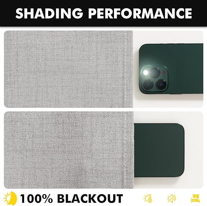 MIULEE 100% Blackout Linen Curtains for Bedroom, Greyish White Solid Luxury Decor Thermal Insulation Room Darkening Drapes for Living Room Nursery Back Tab Rod Pocket 42 x 90 Inches, 2 Panels