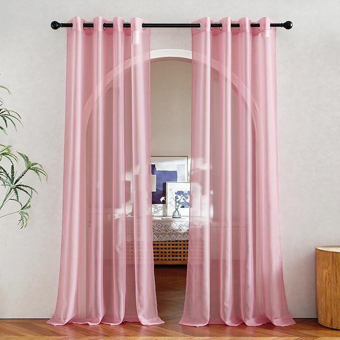 NICETOWN Pink Sheer Curtains 2 Panels for Girls Room, Grommet Voile Sheer Window Treatments Airy & Elegant Light Filtering Drapes for Bedroom, W54 x L84, 2 Panels