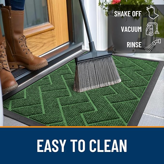 OLANLY Front Door Mat Indoor Outdoor Entrance, Waterproof All-Season, All-Weather Doormat, Sturdy Natural Rubber, Low Profile, Easy Clean Patio Porch Entryway Mat, Herringbone Brick (Green, 47x17)