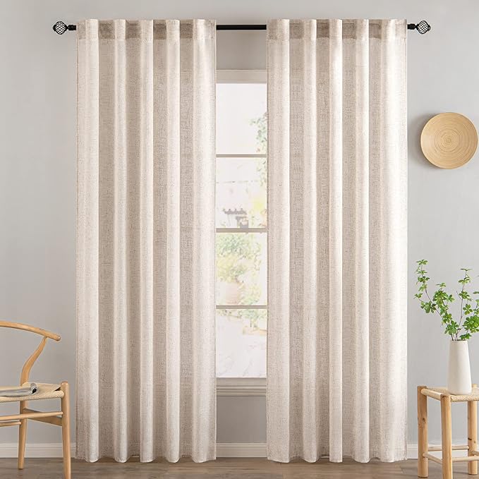 MIULEE Natural White Linen Curtains 78 Inch Length 2 Panels for Bedroom Living Room, Soft Thick Linen Textured Window Drapes Semi Sheer Light Filtering Back Tab Rod Pocket Burlap Look Decor