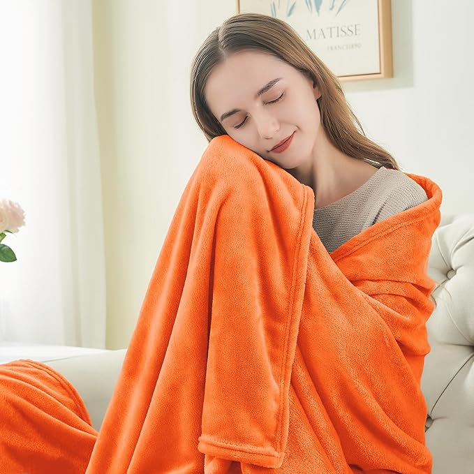 BEDELITE Fleece Blankets 108 inch x90 Size Orange Throw Blankets for Bed & Couch,Plush Cozy Fuzzy Blanket, Super Soft & Warm Lightweight Fall Blankets