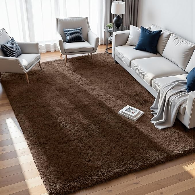 6x9 Area Rugs for Living Room Rug: Soft Fluffy Shag Brown Rugs for Bedroom, Non-Slip Large Fuzzy Plush Rug Indoor Floor Carpet for Nursery Kids Boys Girls Room, Dorms, Playroom, Modern Home Decor