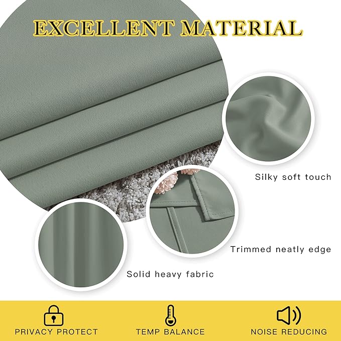 NICETOWN Blackout Bedroom Sage Green Curtains 96 inches Long, Energy Saving Thermal Window Treatments Sound Dampening Drapes Grommet Room Darkening for Living Room, W52 x L96, 2 Panels