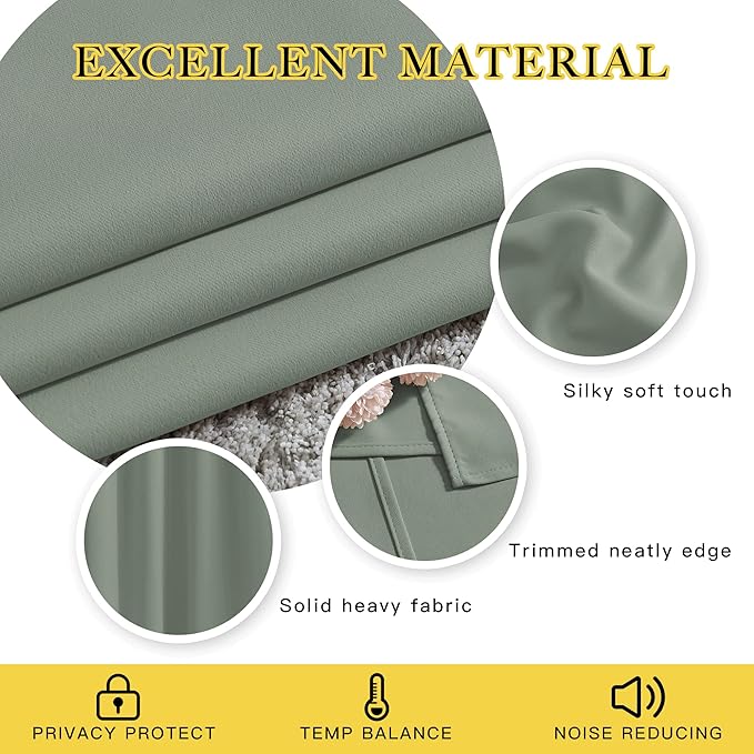 NICETOWN Blackout Sage Green Curtains 84 inch Length 2 Panels Set - Chic Thermal Insulated Grommet Room Darkening Window Drapes for Bedroom/Living Room, W52 x L84