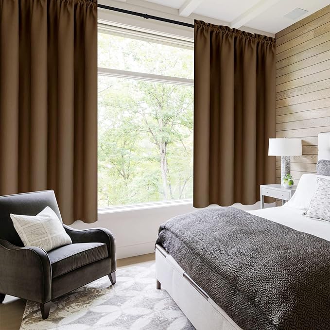 DWCN Brown Blackout Curtains for Small Window, Thermal Insulated Energy Saving Room Darkening Curtains for Kitchen/Bedroom (W42 x L36 inch, Set of 2 Panels, Top of Rod Pocket)