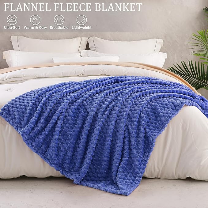 Exclusivo Mezcla Fleece Twin Blanket for Bed, Extra Large Fuzzy Cobalt Blue Bed Blankets, Soft Cozy Plush Sofa Throws for All Seasons, 60x80 Inches