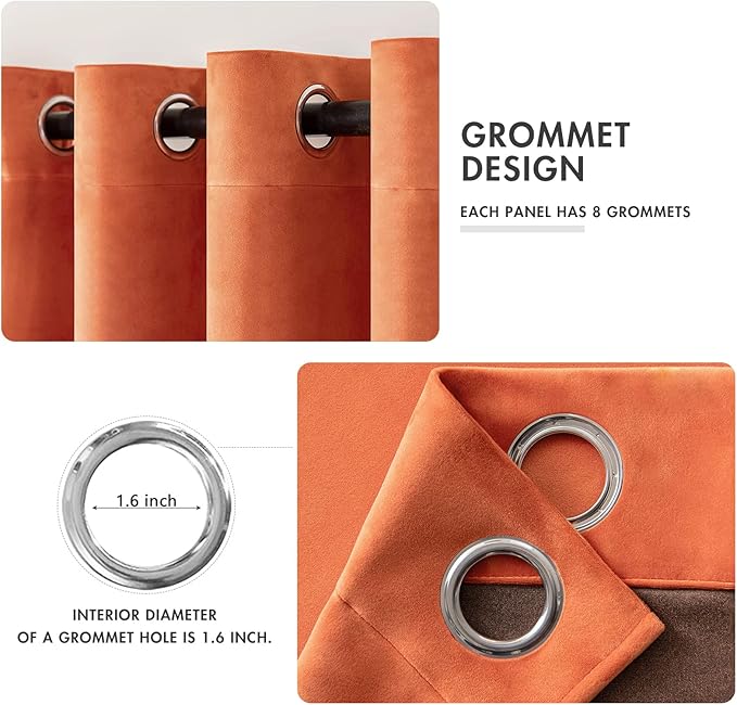 MIULEE 90 Inches Velvet Curtains Orange Elegant Grommet Curtains Fall Thermal Insulated Soundproof Room Darkening Curtains/Drapes for Classical Living Room Bedroom Decor 52 x 90 Inch Set of 2