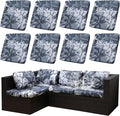 8Pcs Outdoor Cushion Covers, Patio Cushion Covers,Stretch Elastic Slipcovers, Replacement Washable & Reusable Furniture Protector for Patio Couch (Grey Flower-Pattern,Cover Only)