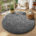 Ophanie Round Rug 4Ft Grey Circle Area Rugs, Fluffy Fuzzy Small Bedroom Carpet 4 Foot, Plush Shag Floor Gray Living Room Christmas Circular Aesthetic Decor for Kids Teen Boys Baby, Nursery, Classroom