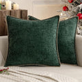 MIULEE Pack of 2 Christmas Pillow Covers 20x20 Inch Dark Green Farmhouse Decorative Throw Pillow Covers with Stitched Edge Soft Chenille Solid Dyed Couch Pillow Covers for Sofa Bed Living Room