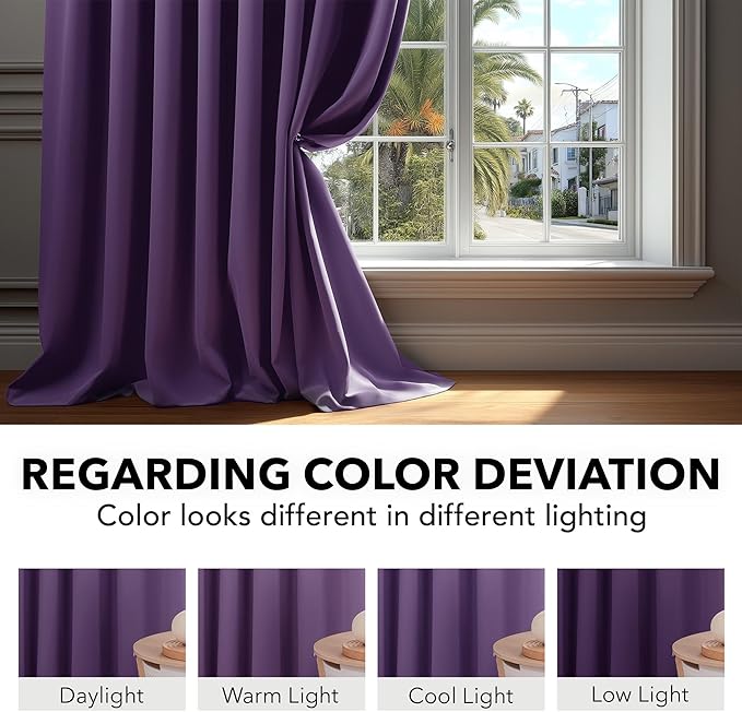 Deconovo Blackout Curtains, Thermal Insulated, W42 x L72 2 Panels, Back Tab, Machine Washable, Room-Darkening Drapes for Bedroom/Living Room Purple Grape