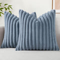 decorUhome Cozy Faux Fur Throw Pillow Covers 22x22 Set of 2 Decorative Soft Plush Striped Modern Farmhouse Boho Couch Euro Sham Pillow Cases with Velvet Back for Sofa Bed Living Room, Grey Blue